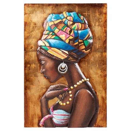 AFRICAN LADY GOLD METAL PANO 120X80CM
