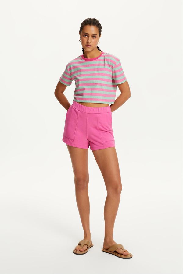 ÇİZGİLİ KISA KOLLU CROP T-SHIRT
