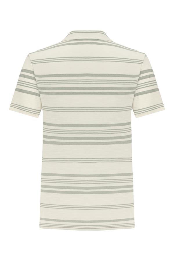 KETEN KARIŞIMLI ÇİZGİLİ POLO YAKA T-SHIRT