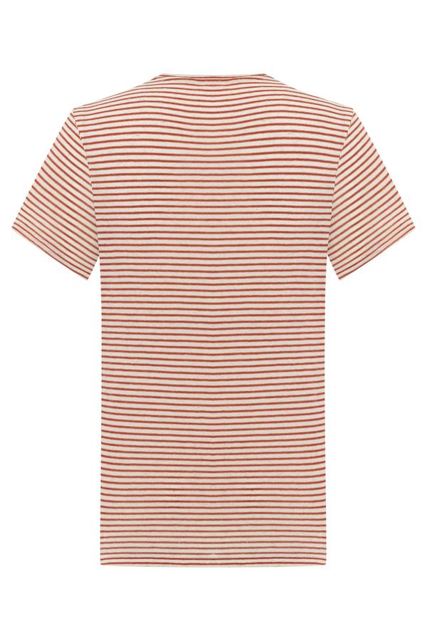 KETEN KARIŞIMLI ÇİZGİLİ T-SHIRT