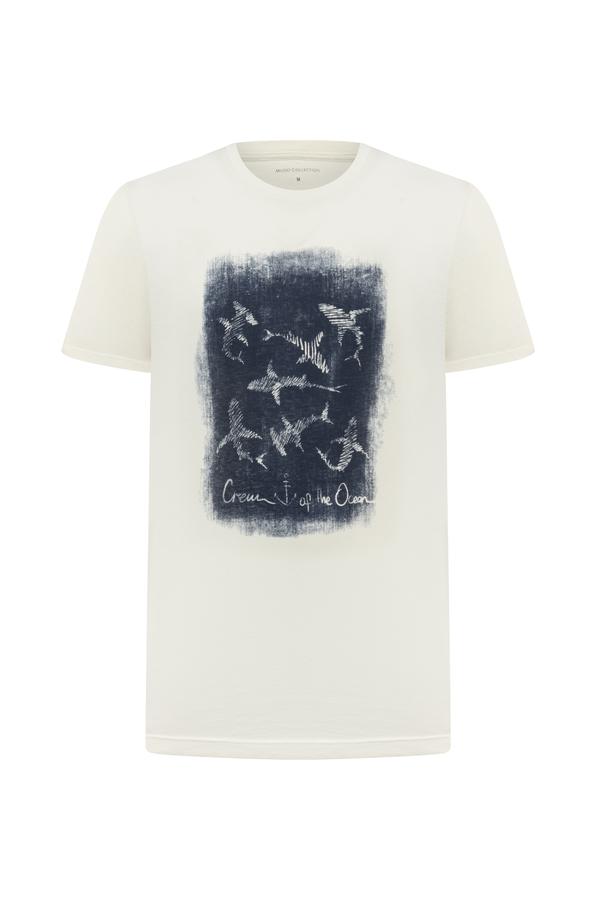 BASKILI BİSİKLET YAKA KISA KOLLU T-SHIRT