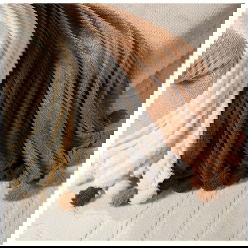  PONPONLU DİZ ÜSTÜ BATTANİYE MULTI 130X160