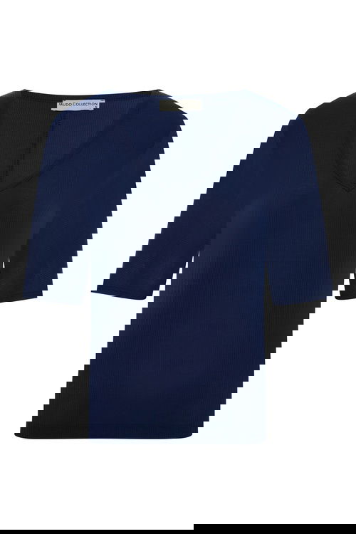  V YAKA KISA KOLLU FİTİLLİ T-SHIRT