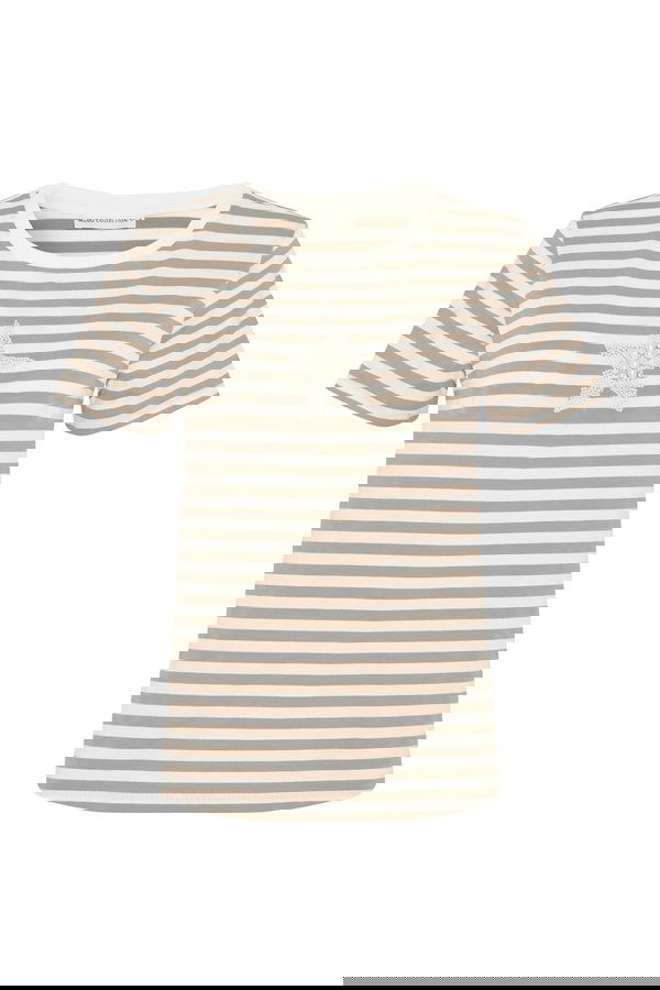 ÇİZGİLİ MARİN İŞLEMELİ BİSİKLET YAKA T-SHIRT