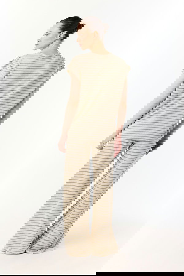 ÇİZGİLİ WIDE LEG BELİ LASTİKLİ PANTOLON