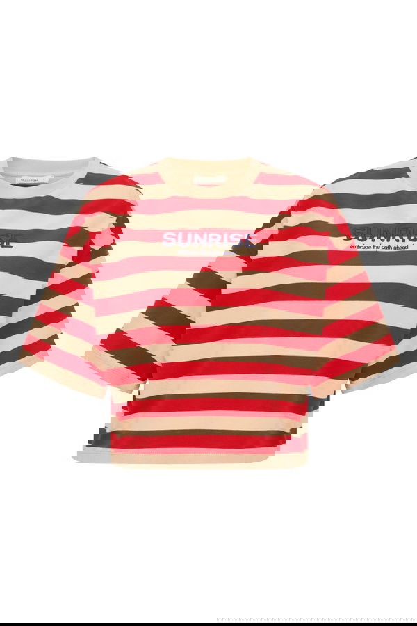LOOSE FIT ÇİZGİLİ NAKIŞLI BİSİKLET YAKA T-SHIRT