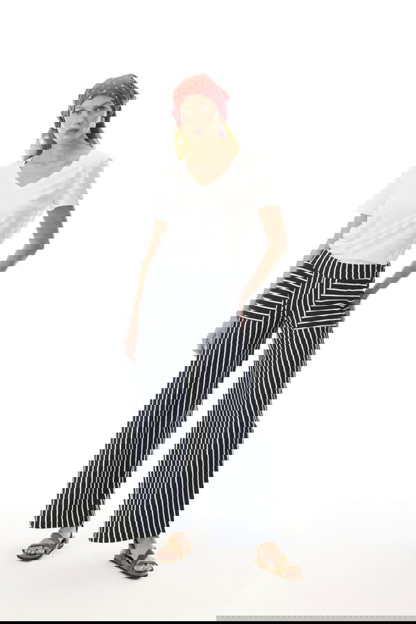 ÇİZGİLİ WIDE LEG BELİ LASTİKLİ PANTOLON